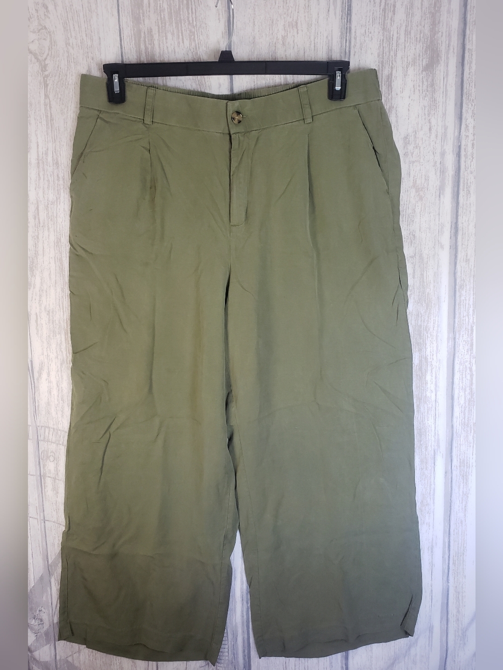 torrid Olive Green Wide-Leg Cropped Chinos Lyocell & Linen Pleated Size 3X - P2